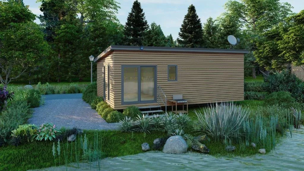 Mobilheim im Grünen mit Terrasse und Gartenanlage